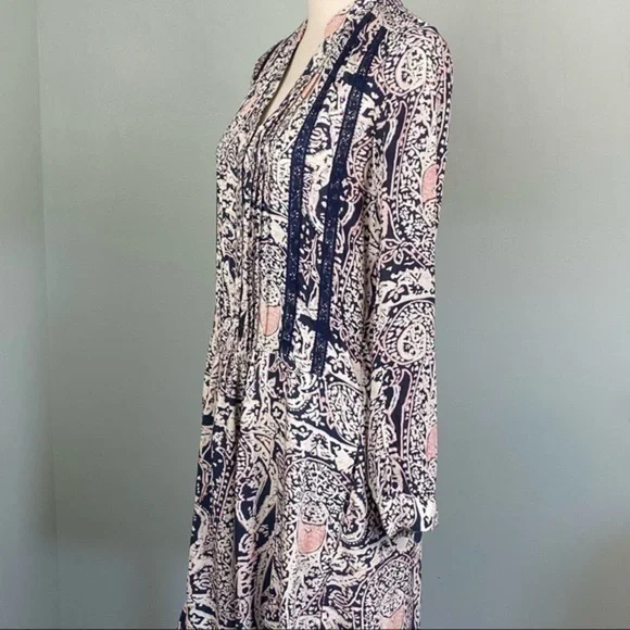 ANTHROPOLOGIE/TINY cream, blue with mauve “Caviana” shirt dress in size XXS. EUC - Picture 6 of 11